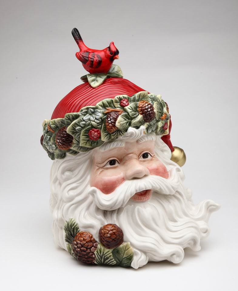 Ceramic Christmas Holiday Santa with Cardinal Bird Cookie Jar, Home Décor, Gift for Her, Gift for Mom, Kitchen Décor, Christmas Décor