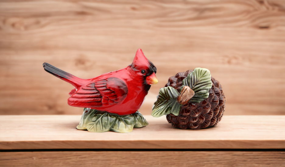 Ceramic Cardinal Bird & Acorn Salt and Pepper Shakers, Home Décor, Gift for Her or Mom, Kitchen Décor, Christmas Décor, Birdwatcher Gift