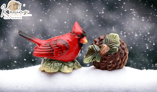 Ceramic Cardinal Bird & Acorn Salt and Pepper Shakers, Home Décor, Gift for Her or Mom, Kitchen Décor, Christmas Décor, Birdwatcher Gift