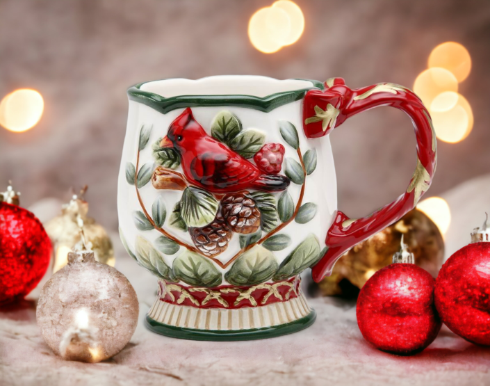 Ceramic Christmas Robin Bird Mugs (Set Of 4), Home Décor, Gift for Her, Gift for Mom, Kitchen Décor, Christmas Décor