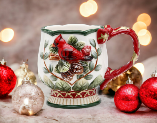 Ceramic Cardinal Bird Christmas Mug, Home Décor, Gift for Her, Gift for Mom, Kitchen Décor, Christmas Décor