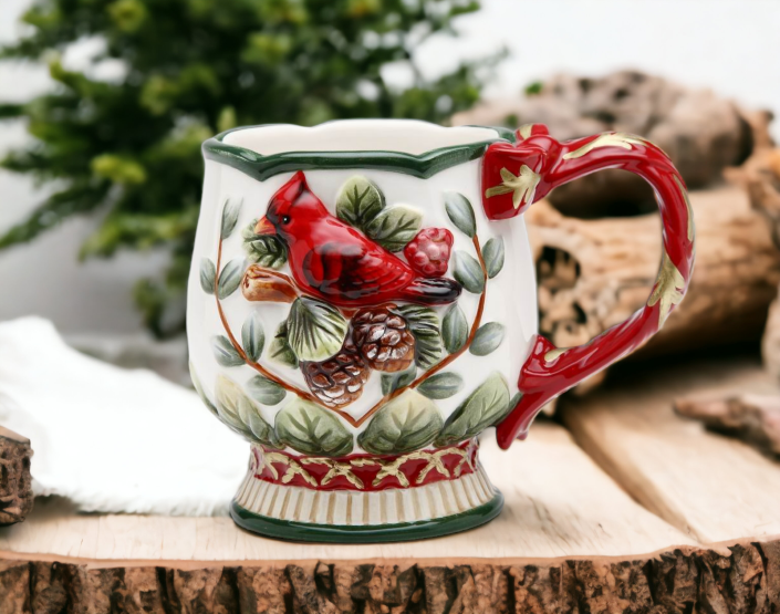 Ceramic Cardinal Bird Christmas Mug, Home Décor, Gift for Her, Gift for Mom, Kitchen Décor, Christmas Décor