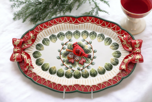Ceramic Christmas Evergreen Holiday Robin Bird Tray, Home Décor, Gift for Her, Gift for Mom, Kitchen Décor, Christmas Décor