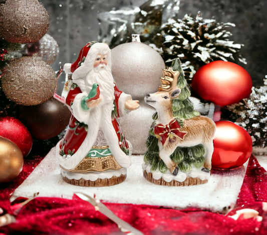 Ceramic Christmas Victorian Harvest Santa & Reindeer Salt & Pepper Shakers, Home Décor, Gift for Her, Gift for Mom, Kitchen Décor
