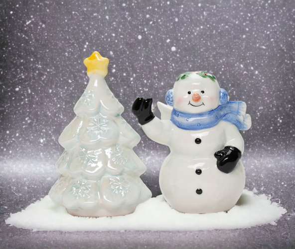 Hand Painted Ceramic Snowman & Christmas Tree Salt & Pepper Shakers, Home Décor, Gift for Her, Gift for Mom, Kitchen Décor