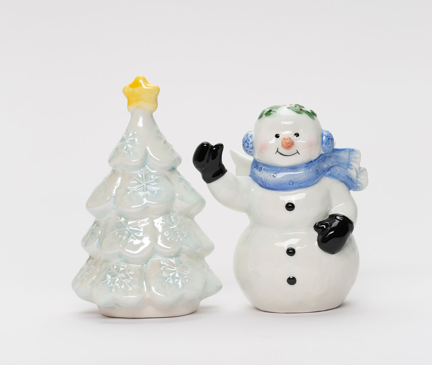 Hand Painted Ceramic Snowman & Christmas Tree Salt & Pepper Shakers, Home Décor, Gift for Her, Gift for Mom, Kitchen Décor