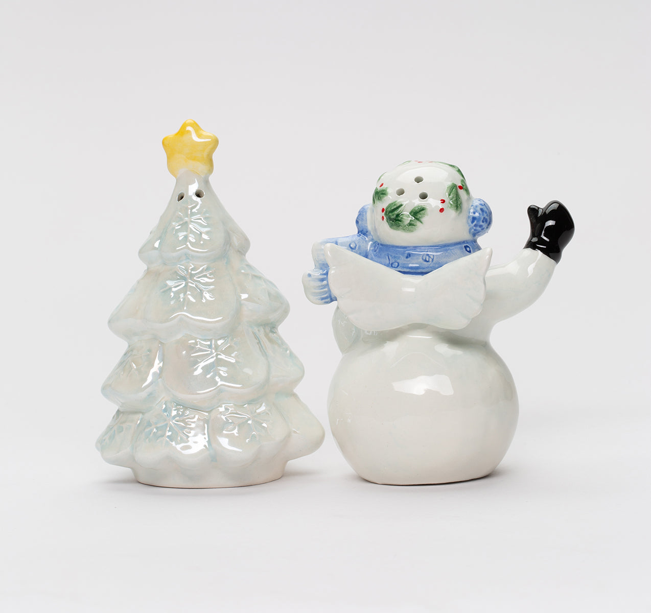 Hand Painted Ceramic Snowman & Christmas Tree Salt & Pepper Shakers, Home Décor, Gift for Her, Gift for Mom, Kitchen Décor