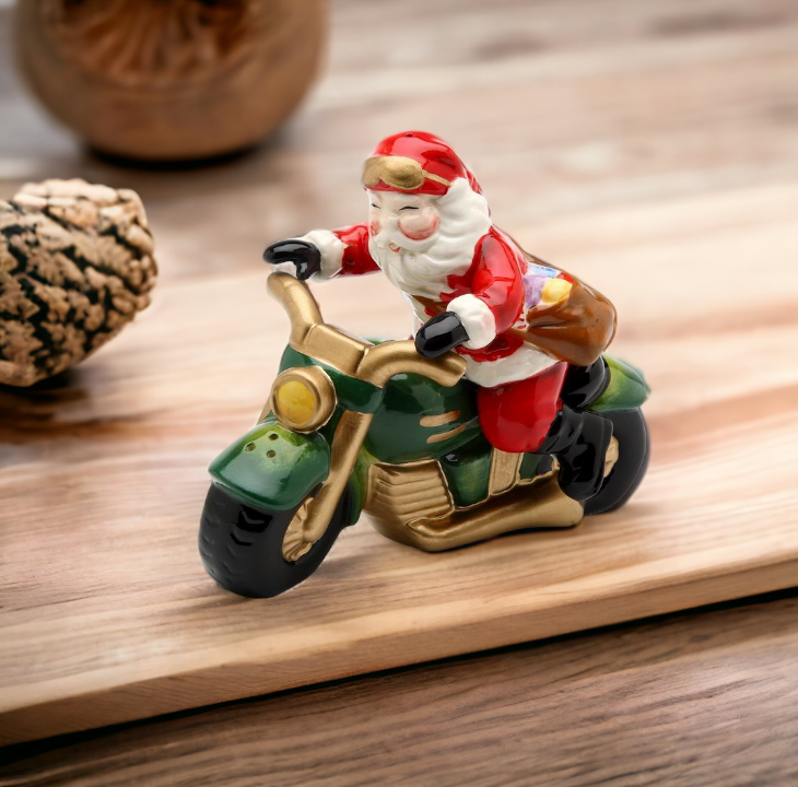 Ceramic Christmas Santa Riding Motorcycle Salt & Pepper Shakers, Home Décor, Gift for Her, Gift for Mom, Kitchen Décor, Christmas Décor