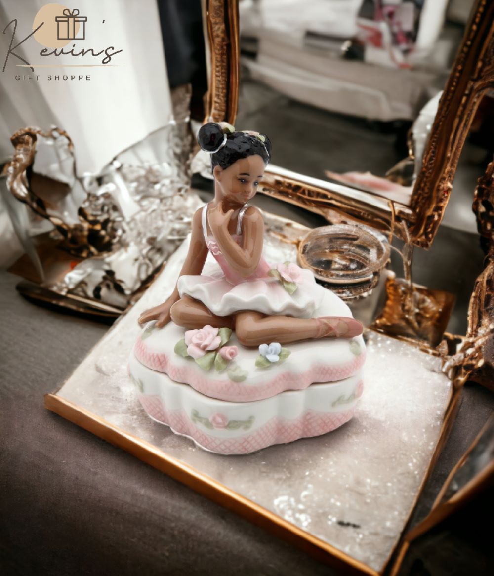 African American Ballerina in Pink Jewelry Box, Home Décor, Gift for Her, Gift for Daughter, Gift for Ballerina Dancer, Vanity Decor