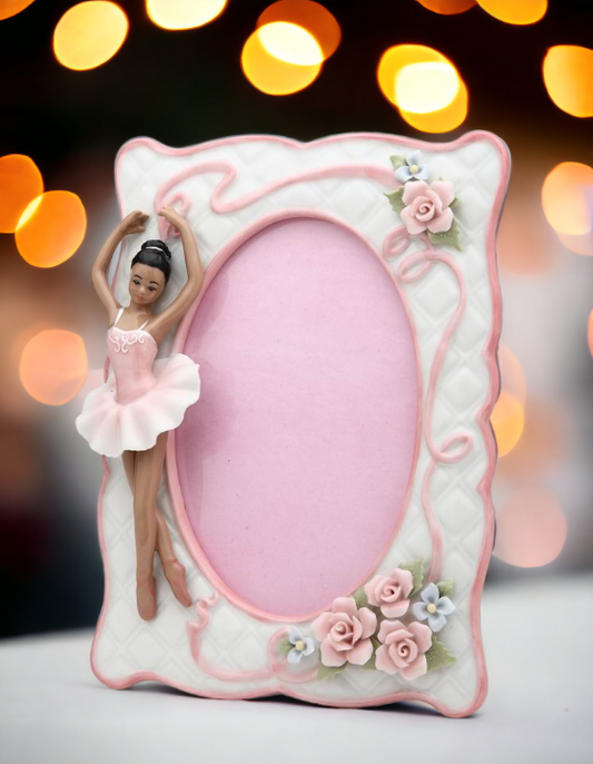 Ceramic African American Ballerina Picture Frame, Home Décor, Gift for Her, Gift for Daughter, Gift for Ballerina Dancer