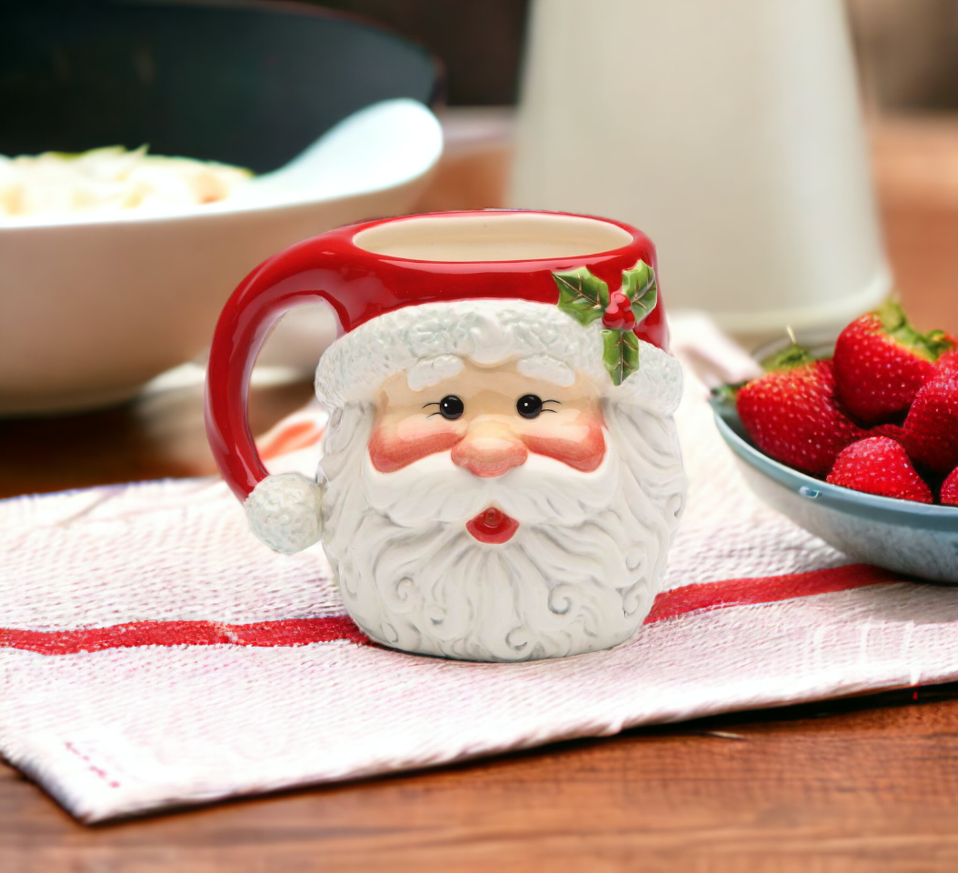 Ceramic Christmas Decor Santa Claus Mug (Set of 4), Holiday Coffee Mug, Gift for Her, Gift for Mom, Gift for Him