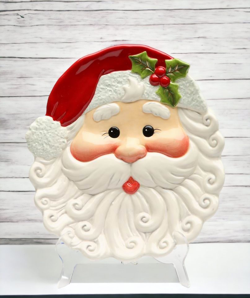 Ceramic Santa Plate (Set Of 4), Christmas Decor, Gift for Her