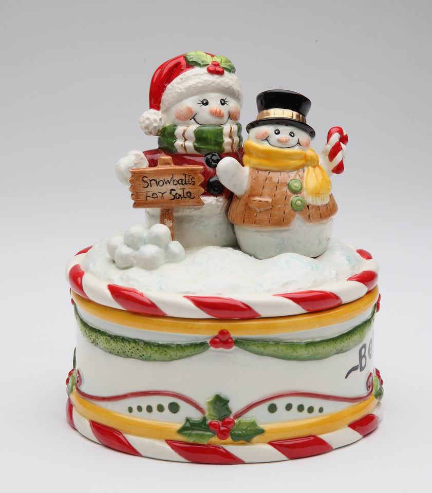 Ceramic Snowmen Selling Snowballs Candy Box, Home Décor, Gift for Her, Gift for Mom, Kitchen Décor, Christmas Décor