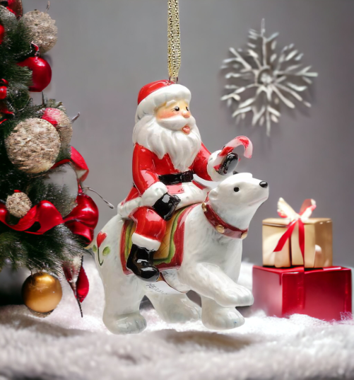 Ceramic Christmas Santa Riding Polar Bear Ornament, Home Décor, Gift for Her, Gift for Mom, Kitchen Décor, Christmas Décor