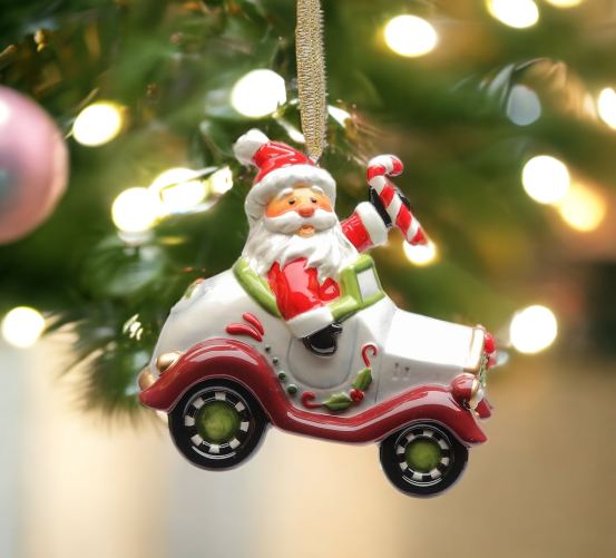 Ceramic Santa Driving Car Ornament, Home Décor, Gift for Her, Gift for Mom, Kitchen Décor, Christmas Décor