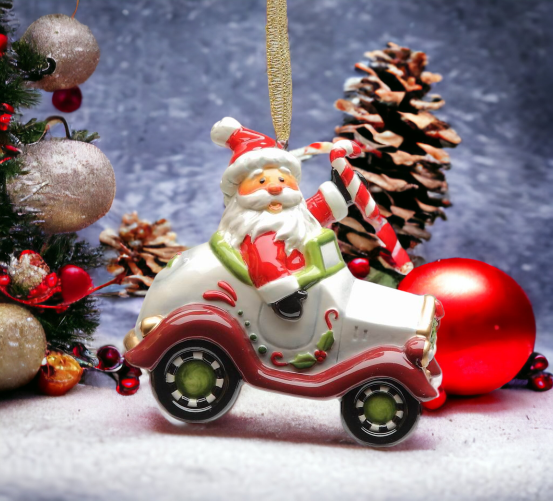 Ceramic Santa Driving Car Ornament, Home Décor, Gift for Her, Gift for Mom, Kitchen Décor, Christmas Décor