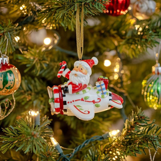 Ceramic Santa Flying Airplane Tree Ornament, Home Décor, Gift for Her, Him, Dad, Mom, Gift for Pilot, Christmas Décor