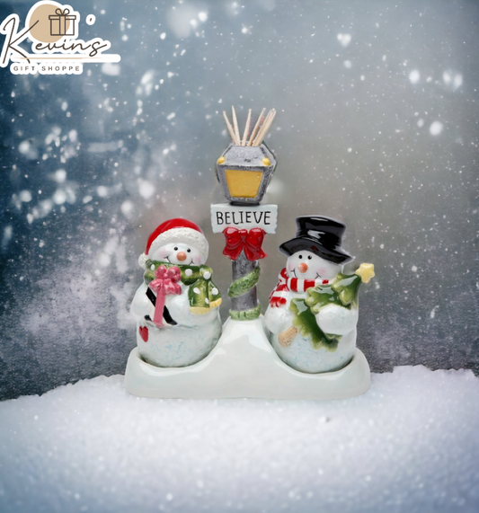 Ceramic Snowman Salt & Pepper And Toothpick Holder, Home Décor, Gift for Her, Gift for Mom, Kitchen Décor, Christmas Décor