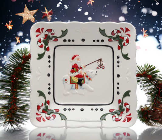 Ceramic Santa With Polar Bear 10" Plate, Home Décor, Gift for Her, Gift for Mom, Kitchen Décor, Christmas Décor