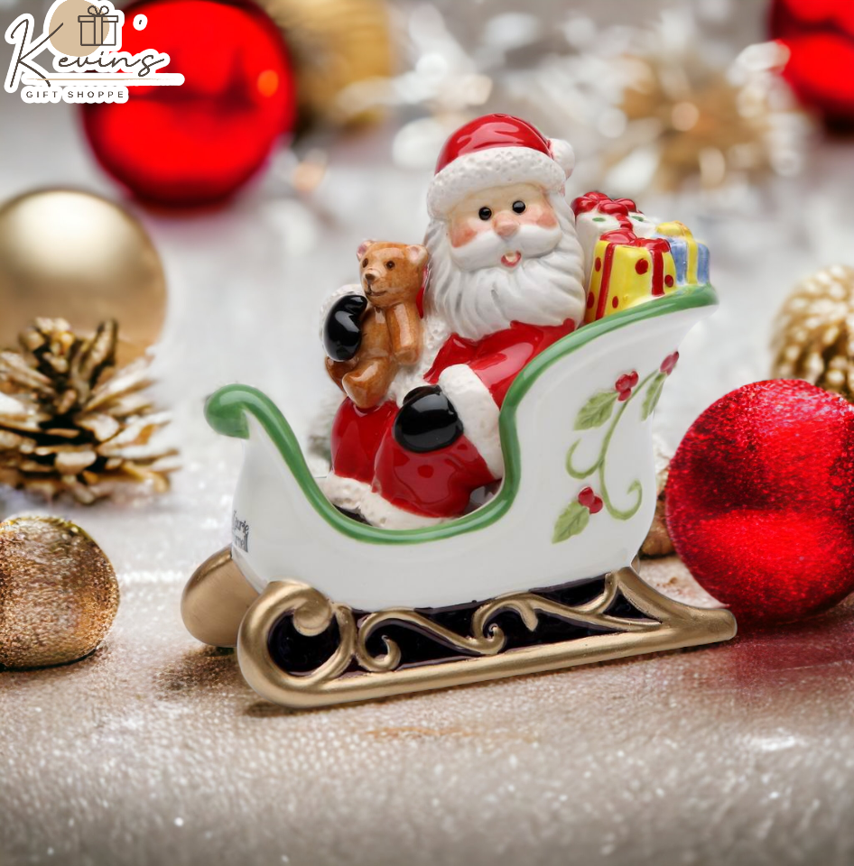 Ceramic Christmas Santa Sitting On Sleigh Salt & Pepper Shakers, Home Décor, Gift for Her, Gift for Mom, Kitchen Décor, Christmas Décor