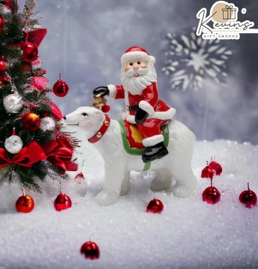 Ceramic Christmas Santa Riding On The Polar Bear Salt & Pepper Shakers, Gift for Her, Gift for Mom, Kitchen Décor, Christmas Décor