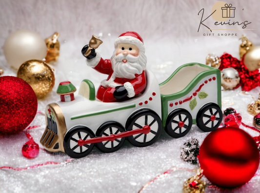 Ceramic Christmas Santa Driving Train Salt & Pepper Shakers With Sugar Pack Holder, Home Décor, Gift for Her, Gift for Mom, Kitchen Décor