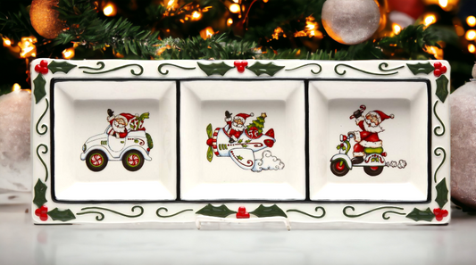 Ceramic Santa Claus 3 Section Plate, Home Décor, Gift for Her, Gift for Mom, Kitchen Décor, Christmas Décor