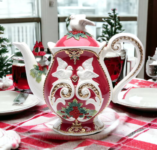 Ceramic Christmas Fantasia Teapot, Home Décor, Gift for Her, Gift for Mom, Kitchen Décor, Christmas Décor