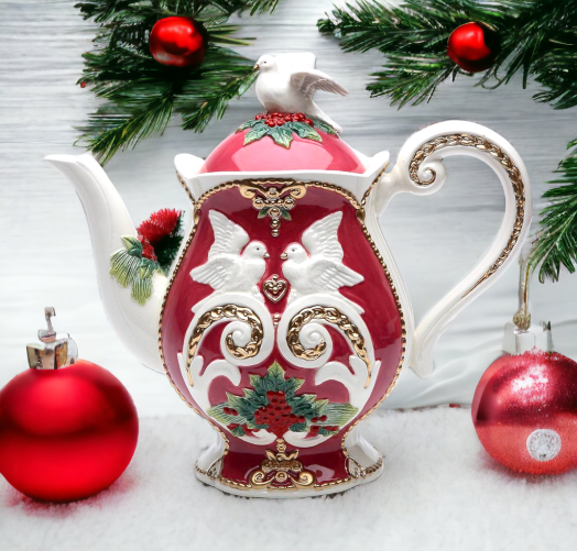 Ceramic Christmas Fantasia Teapot, Home Décor, Gift for Her, Gift for Mom, Kitchen Décor, Christmas Décor