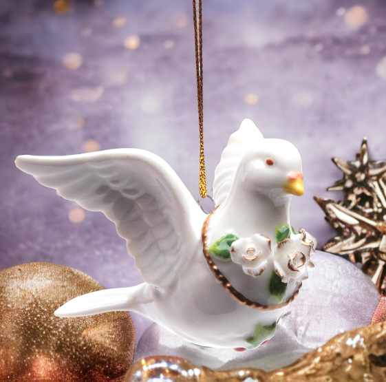 Ceramic Christmas Fantasia Dove Ornament, Home Décor, Gift for Her, Mom, Him, Dad, Christmas tree Décor, Wall Decor