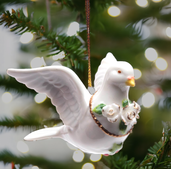 Ceramic Christmas Fantasia Dove Ornament, Home Décor, Gift for Her, Mom, Him, Dad, Christmas tree Décor, Wall Decor