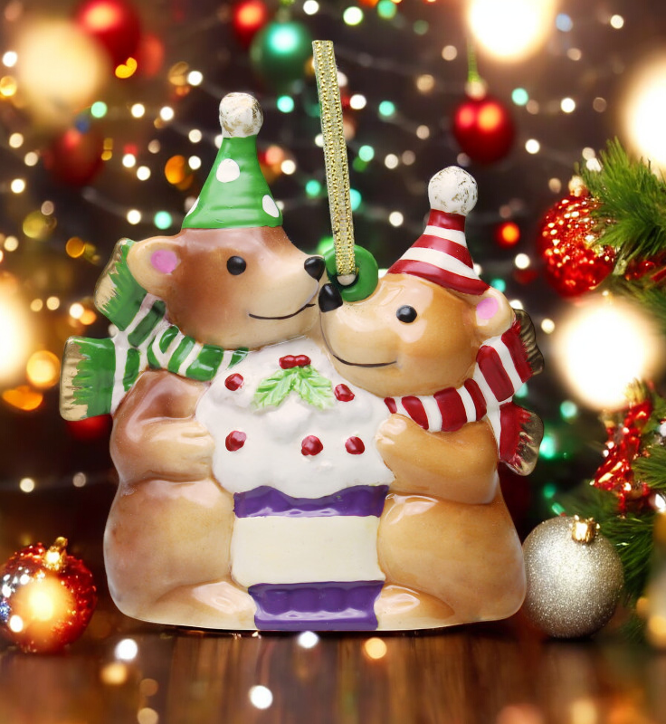 Ceramic Teddy Bears Christmas Tree Ornament, Christmas Decor, Gift for Her