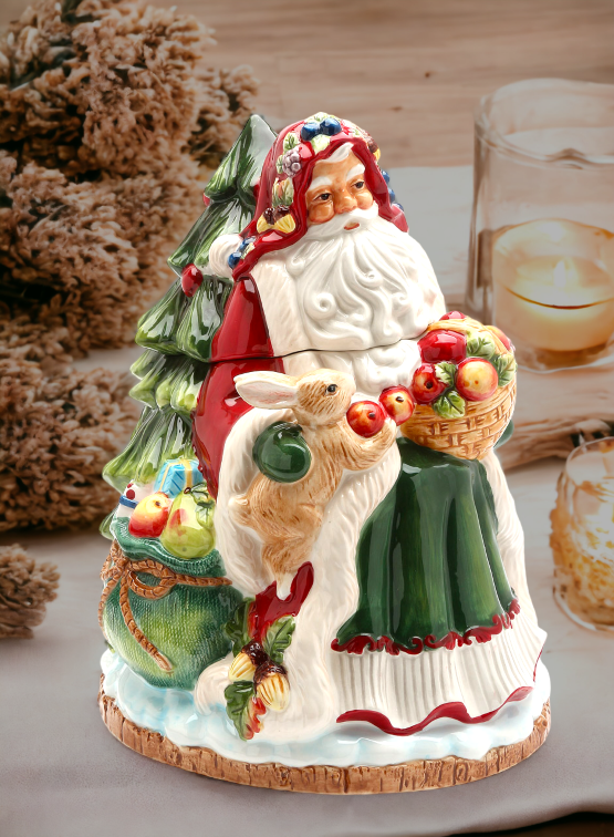 Ceramic Santa Fruitful Holiday Cookie Jar, Home Décor, Gift for Her, Gift for Mom, Kitchen Décor, Christmas Décor