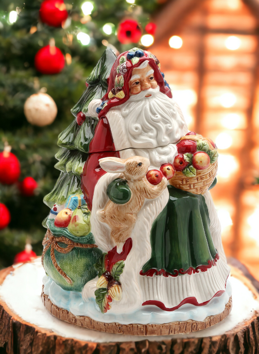 Ceramic Santa Fruitful Holiday Cookie Jar, Home Décor, Gift for Her, Gift for Mom, Kitchen Décor, Christmas Décor