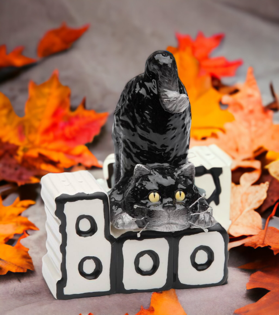 Ceramic Magnetic Halloween Cat & Boo Salt & Pepper, Home Décor, Gift for Her, Gift for Mom, Kitchen Décor, Fall Décor, Halloween Décor