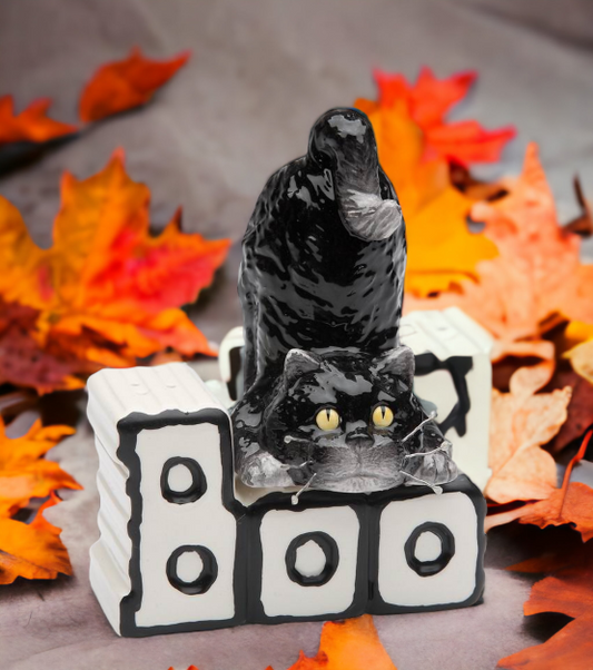 Ceramic Magnetic Halloween Cat & Boo Salt & Pepper, Home Décor, Gift for Her, Gift for Mom, Kitchen Décor, Fall Décor, Halloween Décor