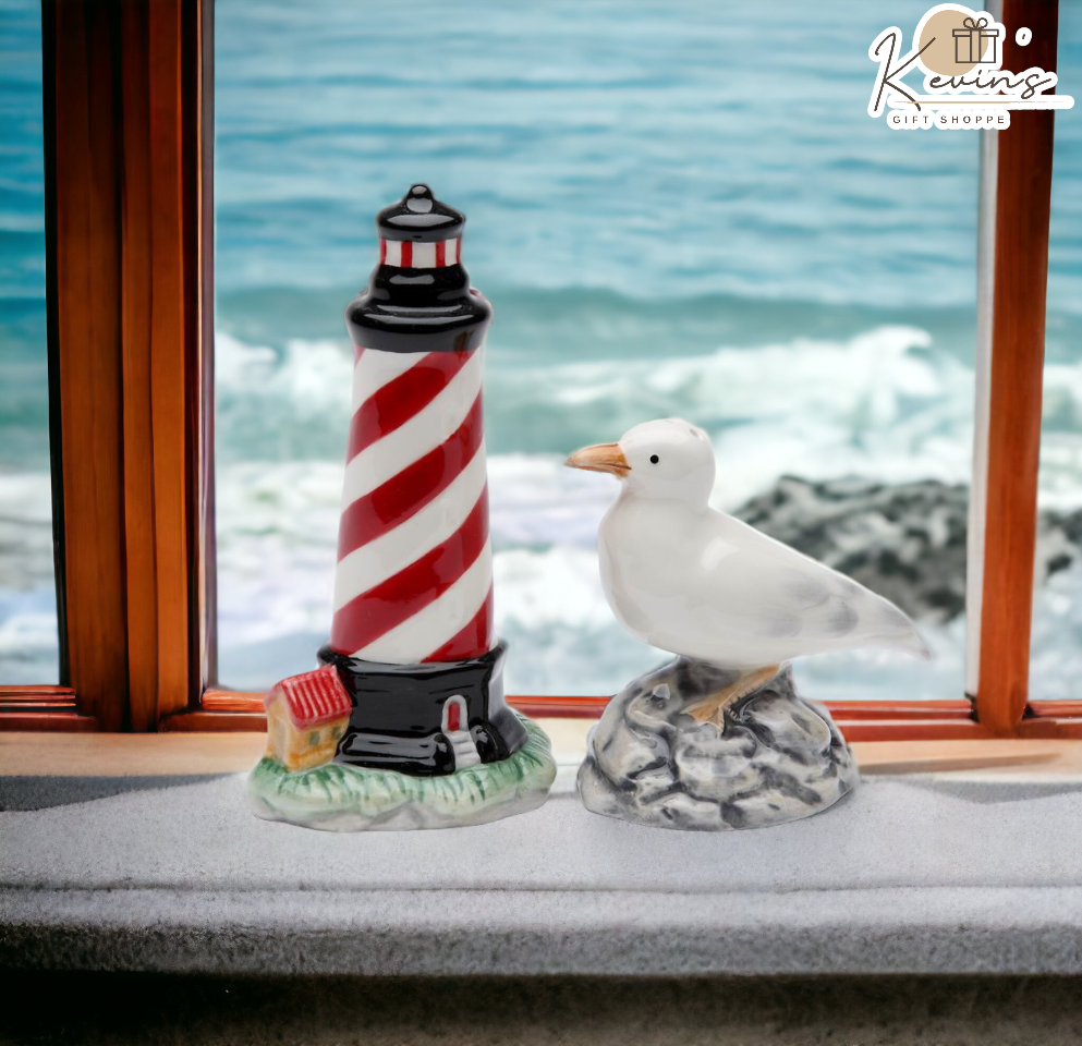 Ceramic Light House & Sea Gull Salt & Pepper Shakers, Home Décor, Gift for Her, Gift for Mom, Kitchen Décor, Birdwatcher Gift