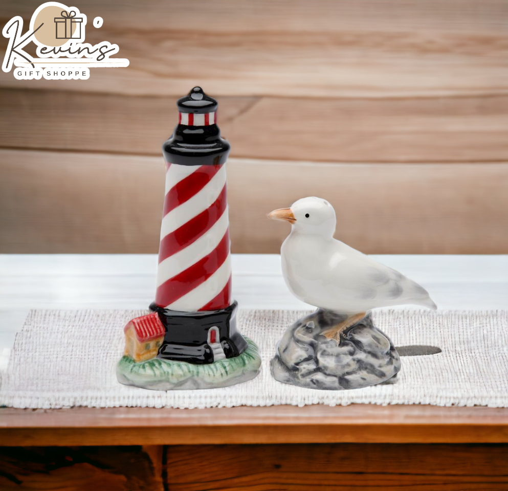 Ceramic Light House & Sea Gull Salt & Pepper Shakers, Home Décor, Gift for Her, Gift for Mom, Kitchen Décor, Birdwatcher Gift