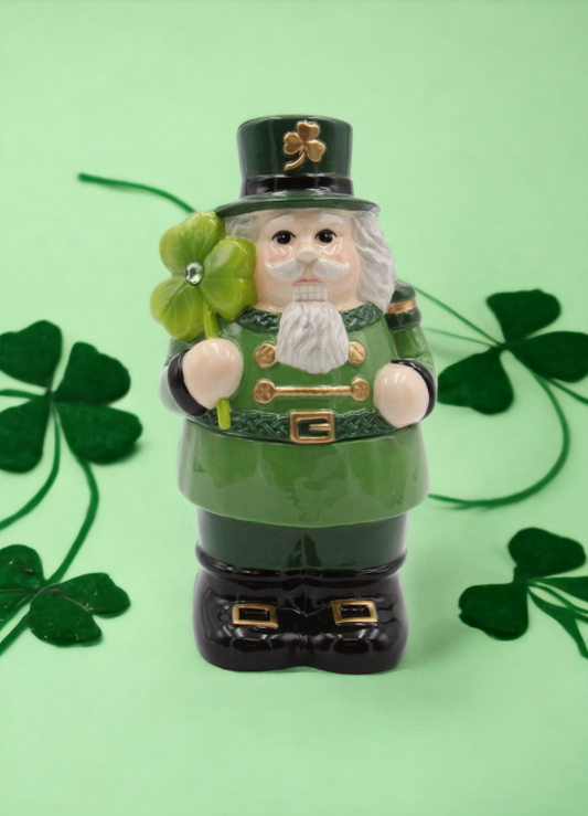 Ceramic Irish Nutcracker Candy Jar, Christmas Décor, Gift for Her, Gift for Mom, Kitchen Décor, Irish Saint Patrick’s Day Décor