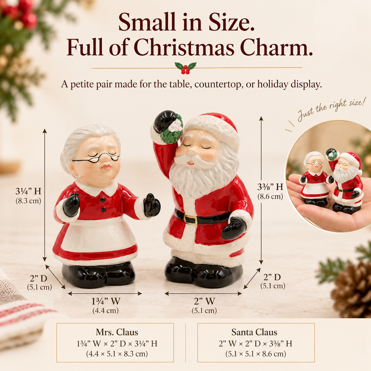 Ceramic Christmas Decor Kissing Santa and Mrs. Claus Salt And Pepper Shakers, Home Décor, Gift for Her, Gift for Mom, Kitchen Décor
