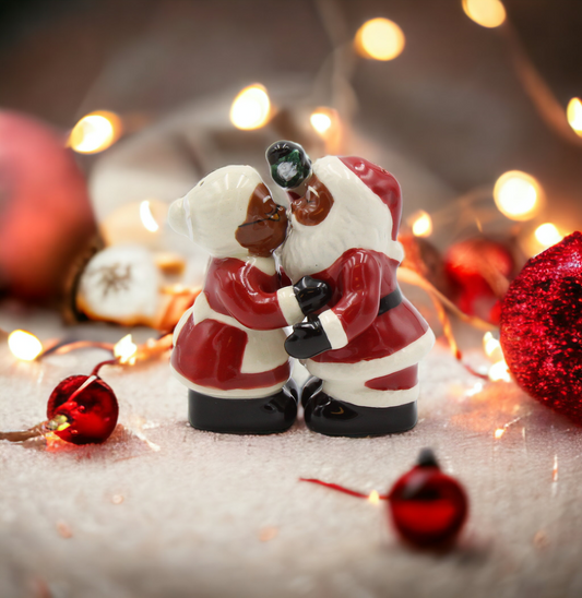 Ceramic African American Santa Couple Salt And Pepper Shakers, Home Décor, Gift for Her, Gift for Mom, Kitchen Decor, Christmas Decor