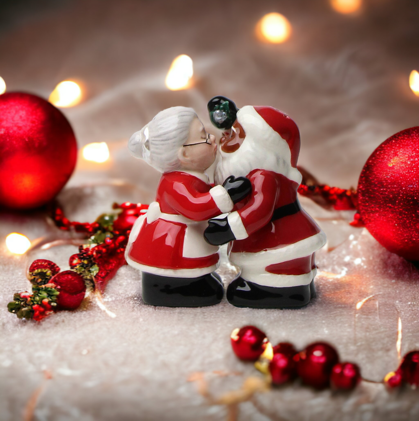 Ceramic Christmas Decor Interracial Santa and Mrs. Claus Salt and Pepper Shakers10725BW, Home Décor, Gift for Her, Gift for Mom, Kitchen Décor kit