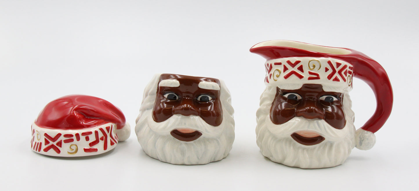 Ceramic African American Santa Sugar And Creamer Set, Home Décor, Gift for Her, Gift for Mom, Kitchen Décor, Christmas Décor