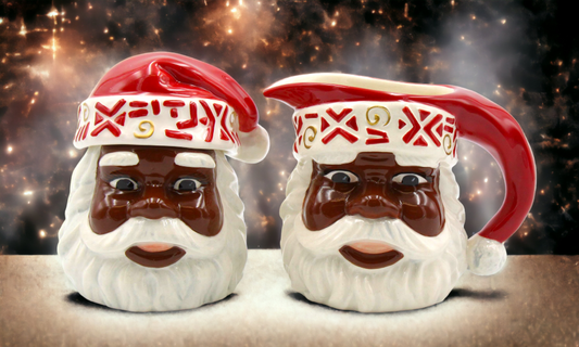Ceramic African American Santa Sugar And Creamer Set, Home Décor, Gift for Her, Gift for Mom, Kitchen Décor, Christmas Décor