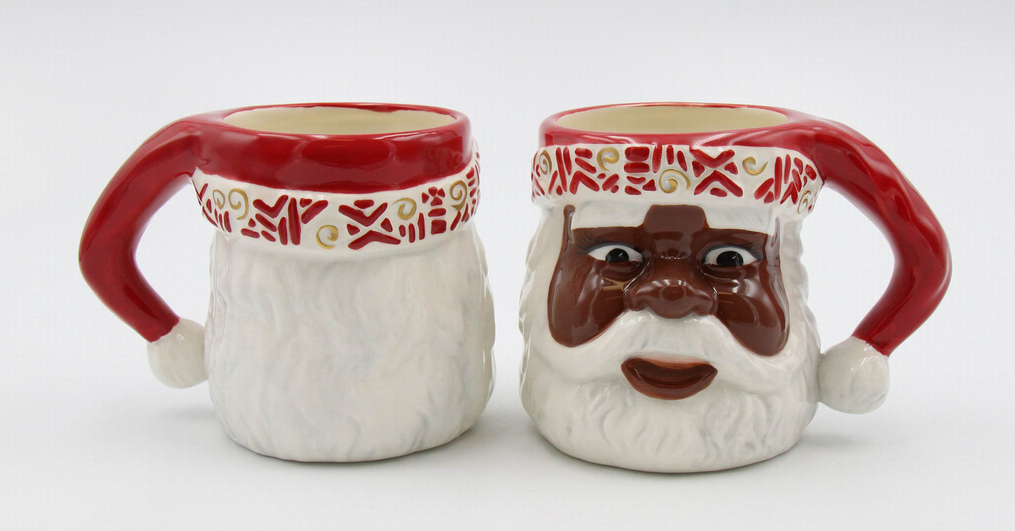 Ceramic African American Set Of 2 Santa Mug, Home Décor, Gift for Her, Gift for Mom, Kitchen Décor, Christmas Décor