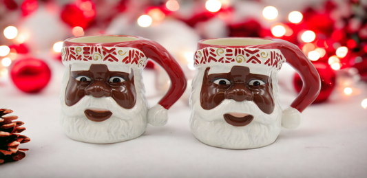Ceramic African American Set Of 2 Santa Mug, Home Décor, Gift for Her, Gift for Mom, Kitchen Décor, Christmas Décor