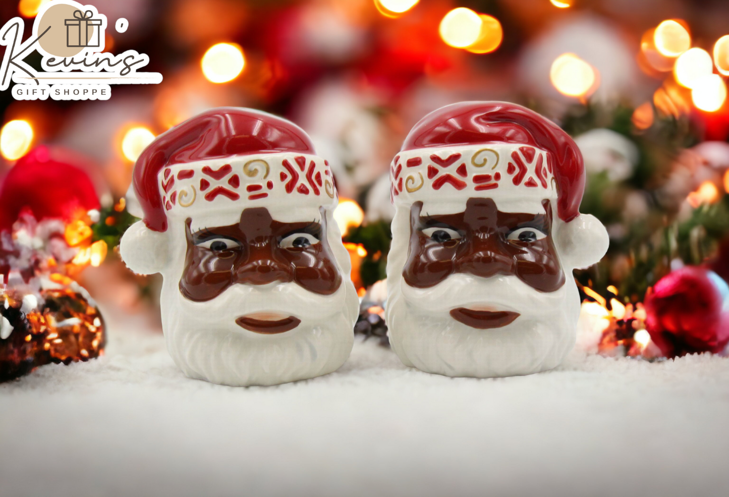 Ceramic African American Santa Salt And Pepper Shaker Set, Home Décor, Gift for Her, Gift for Mom, Kitchen Décor, Christmas Décor