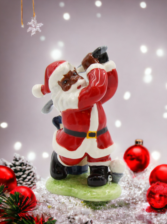 Ceramic African American Golfing Santa Ornament, Home Décor, Gift for Her, Mom, Him, Dad, Christmas tree Décor, Wall Decor