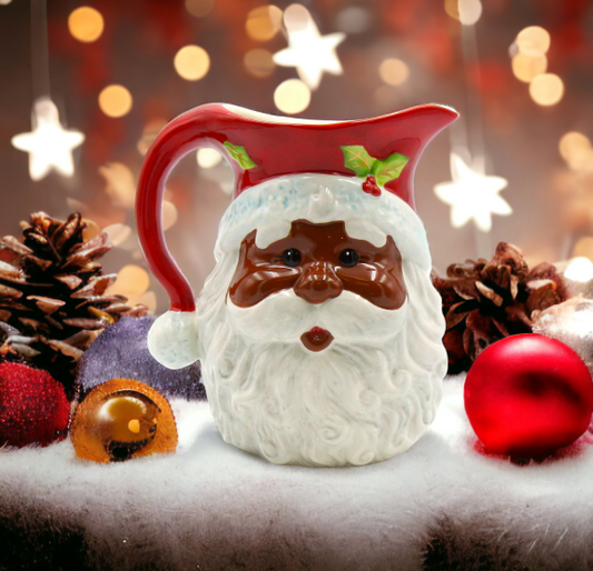 Ceramic African American Christmas Santa Claus Drink Pitcher, Home Décor, Gift for Her, Gift for Mom, Kitchen Décor, Christmas Décor