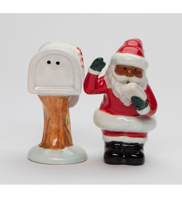 Ceramic African American Santa Checking Mailbox Salt and Pepper Shakers, Christmas Decor, Gift for Her